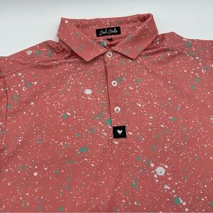 Bad Birdie Polo Shirt Mens Medium M Paint Splatter Golf Pink Performance Stretch